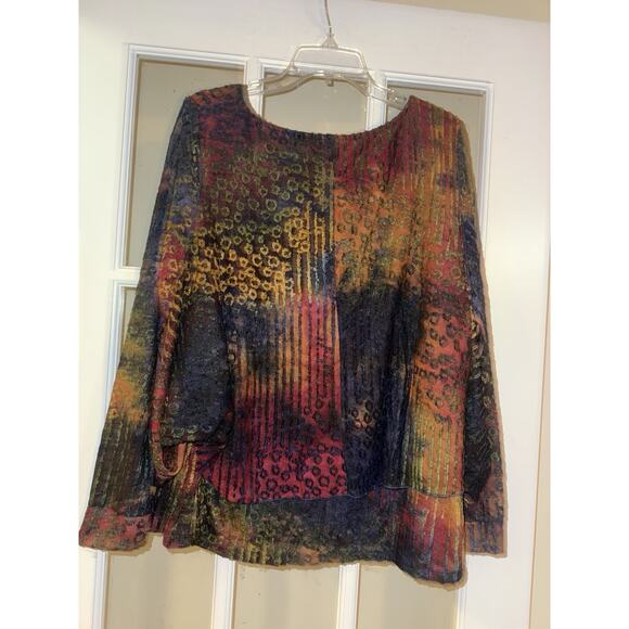 Pyramid Collection Top Sz LG Asymmetrical Hem Stretch Artsy Art To Wear Flowy - Picture 4 of 5